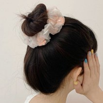 플라워 곱창 머리끈 스크런치 밴드 블루 핑크 세트