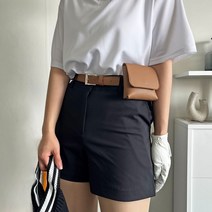필드에나 여성 가죽 벨트형 허리 사각 골프 힙색, 브라운