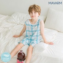 마밤 쿨 인견 민소매 아동 주니어 내의 실내복 블루포체크