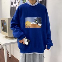 톰앤제리 남자 기모 맨투맨 티셔츠 오버핏 무지 빅사이즈 남성 전현무 코쿤 나혼자산다