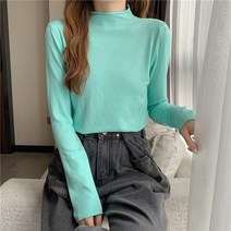 스커트 여성 셔츠 반반 터틀넥 밑침 뜨게 자투리 핑크색니트