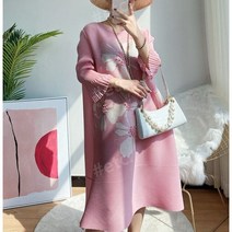 플리츠 미디 드레스 꽃 진주 플라워 큐빅 주름지 원피스 기계주름 편안한 우아한