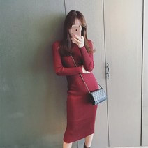 데일리 2컬러 여성 니트 골지 긴팔 원피스 LK-K004