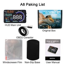 5.5 인치 A8 OBD2 HUD 자동차 헤드업 디스플레이 4 X6 전압 알람 속도 연료 경고 LED 윈드실드 프로젝터, 01 A8