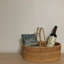 케렌시아 라탄 피크닉 바구니 볼가 라틴 원형 가방 수납함 박스 소풍 나들이 캠핑 감성 소품 바스켓 피크닉세트 용품, 라탄 바구니