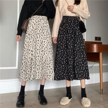 꽃무늬스커트 샤스커트 냉장고치마 페이즐스커트 수채화스커트 봄 블랙