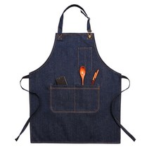 카우보이 솔리드 데님 요리 포켓 Pinafore 미용사 앞치마 이발사 집 청소 요리사 앞치마 마스터 앞치마 주방 악세사리, 2WQ-46477-002