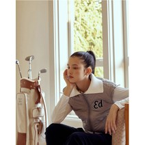 우먼 스웨터 카라 퀄티드 패딩 베스트 그레이