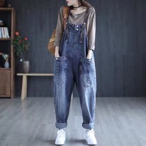 Tagi.여자 오버핏 멜빵바지 캐주얼 데님 팬츠 점프수트 봄가을