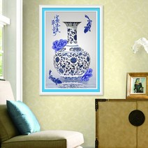 MINJING 5D DIY 큐빅 보석 십자수세트 평화로운 부 꽃병 파란색과 흰색 도자기 취미생활 비즈십자수, 1세트, 70x46cm