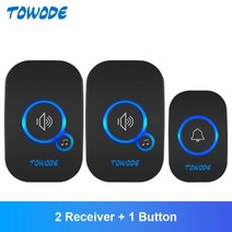 TOWODE-홈 무선 초인종 433Mhz 스마트 초인종 150 미터 장거리, 블랙 컬러 키트 3, 미국 플러그