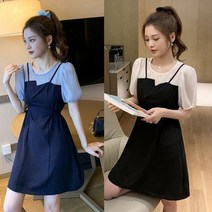 여성 빅사이즈 퍼프소매 원피스 여름 하프 슬림 A라인
