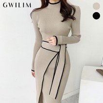 (귈림)[77까지] 골지니트 배색 슬림핏 랩 원피스(GAFOP019P)