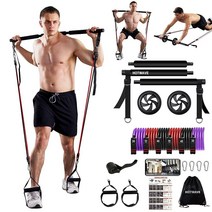 HOTWAVE Pilates Bar Kit with Resistance Bands. Fitness Bar with Ab Roller for Abs Workout. Squat Mac, Black(180lb)