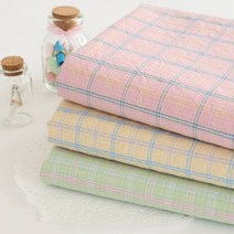 자투리 면20수워싱선염 파스텔체크 택1, 면20수워싱선염 파스텔체크 그린