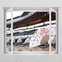 아트박스/꾸밈 cg633-부채와기와집_창문그림액자, F타입-러블리베이지