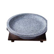 돌판 접시 주물팬 트레이 레스토랑 스톤 그릴, 돌솥 직경 30cm 나무 접시 포함