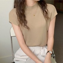 앙고라 크롭 여자 꽈배기 니트 가디건 여름 반팔 블라우스 여성 아이스 실크 탑스 패션 캐주얼 셔츠 솔리드 슬림핏 하프 하이 칼라 신의류 20613
