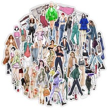 셀렉트스티커 여성 패션 일러스트 스타일 노트북 방수 빈티지 캐리어 꾸미기 스티커 50종 세트, 1세트