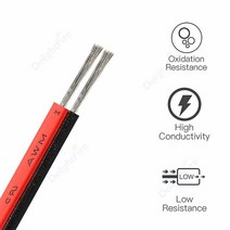 led 스트립 커넥터 케이블 5-100m 222018 게이지 블랙 와이어 jst 전기 와이어 led 스트립 조명 태양 전지 패널 스피커 오디오, 2핀 레드-블랙, 100m, 18awg