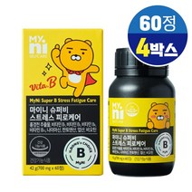 마이니 슈퍼비 스트레스 피로케어 홍견천 추출물 비타민B 비타민비 나이아신 판토텐산 정 식약처인증 건강기능식품, 4개, 스트레스 피로케어 60정