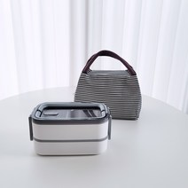 태주리빙 2단 스텐도시락통 + 수저 + 도시락 가방 세트, 모던 화이트
