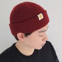 이코마켓 국산 라벨와플패턴 남녀공용 비니 모자 니트숏비니 가을 겨울 봄
