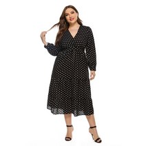 물방울 무늬 빅 사이즈 롱 원피스 브이넥 5XL 플러스 땡땡이
