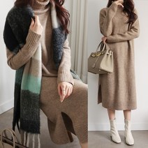 하늘바라기 여성용 모노 캐시 롱 니트 원피스