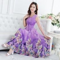 SAMARA 비치 원피스 수국 플라워 프린트 9부 롱 기장