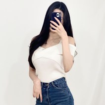 스키니어 꼬임 오프숄더 민소매 반팔 골지 니트 sz88213