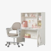 한샘 티오 그로우 전면책상 일반형 4단 120x75cm+링고S 고정중심봉DIY발받침, 책상_내추럴오크+화이트_의자_베이지(L)