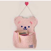 뽀글이 곰돌이 캐릭터 벽걸이 수납파우치 포켓, 핑크