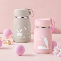 1+1 보온보냉 미니 토끼 텀블러, 핑크+베이지