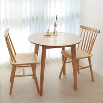 파스텔우드 자작네츄럴 2인용 원형 원목식탁세트, 03-원형테이블+첼로2개, 네츄럴 (헤드의자 화이트)
