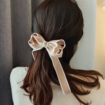 소공녀 롱리본 머리핀+머리끈 2개 세트 골프리본핀 헤어 악세사리, 베이지 Beige, 1세트