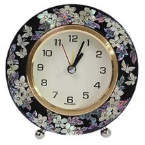 [박씨상방] 명품 나전원형 꽃(검)탁상용시계(장태복 문화재기능인 작품)