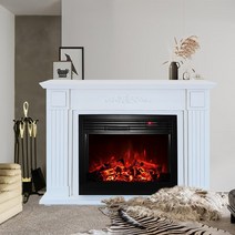 한스벽난로 전기벽난로 트라베(L)+장식장(고급형) 1300 4~5평 난방 전기온풍기 장작난로 전기히터 전기난로 페치카, 트라베 장식장세트 화이트, 제주 지역