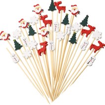 도시락꾸미기 도시락픽 100Pcs 크리스마스 칵테일 추천 산타 클로스 눈송이 엘크 과일 음료 대나무 이쑤시개 디저트 음식 전채 장식