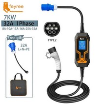 Feyree 휴대용 EV 충전기 월박스 타입 2 7KW 32A 1 상 5m 케이블 CEE 소켓 EVSE 충전 박스 전기 자동차 694773, 7KW 5M with Adaptor 694773 _Ty