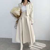 어멜리스 여성용 핀턱 공주풍 플레어 레더 훌 롱 스커트 (2color)