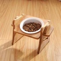 TAIG 단단한 나무 개 테이블 고양이 식기 높이 조절 가능한 대나무 애완 동물 식기 1 세트 + 도자기 그릇 2p 1 세트, 11cm단일 그릇