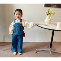 여아 유아 아동 가을 앵두 체리 데님 청청 멜빵바지 블라우스 상하세트 자매룩 등원복 외출복 나들이룩