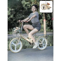 접이식 자전거 경량 가벼운 폴딩 반조립 여성용, 바닐라 옐로우/단일 속도 22인치