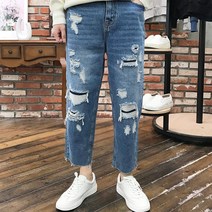 리턴옴므 중청 디스트로이드 보이핏 데님 9부 남자 청바지