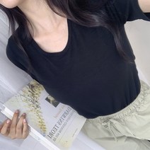 쫀쫀 루즈핏 유넥반팔 레이어드 이너 U넥 반팔티셔츠 꾸안꾸 데일리 기본티 여성 유넥 반팔티