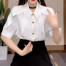 패션 정장 여성의 2022 년 여름 새로운 디자인 느낌 보석 버클 짧은 소매 셔츠 재킷 단색 스트랩 긴 바지, 싱글 셔츠, XL 권장 116-125kg