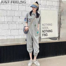 JUST FEEL!NG 캐릭터 여름 여성 빅사이즈 일체형 점프수트 운동복 반팔 여름옷
