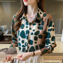 쇼매인 가을 레오파드 긴팔 프린팅 셔츠 배색 봄 호피 여성 블라우스