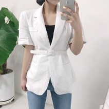 여성용 루플 포켓 반팔 벨트 린넨 자켓